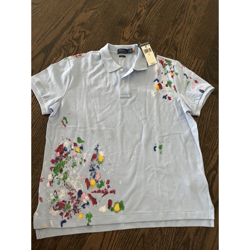 NWT Ralph Lauren Polo Shirt Youth Large 14 16 Blue Paint Splatter Design